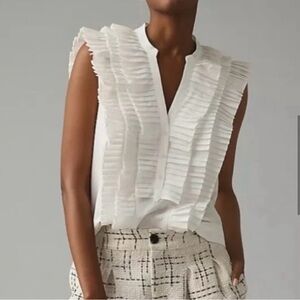 Maeve Pleated White Sleeveless Top